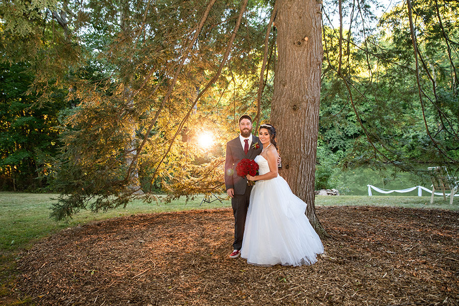 Bride &amp; Groom in the woods - Sunset