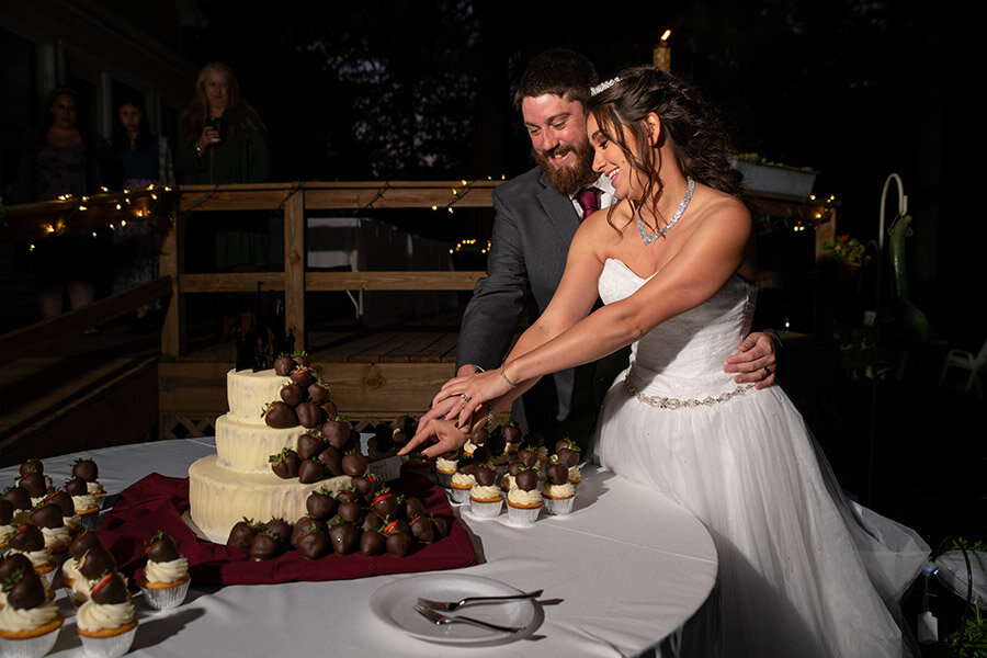 Bride &amp; Groom cutting the Cake