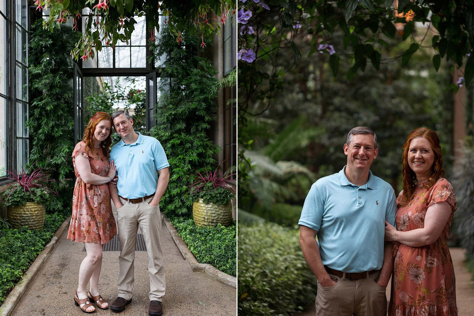 Mary &amp; Dan at the Conservatory Greenhouse at Longwood Gardens Kennett Square, PA with lots of Greenery
