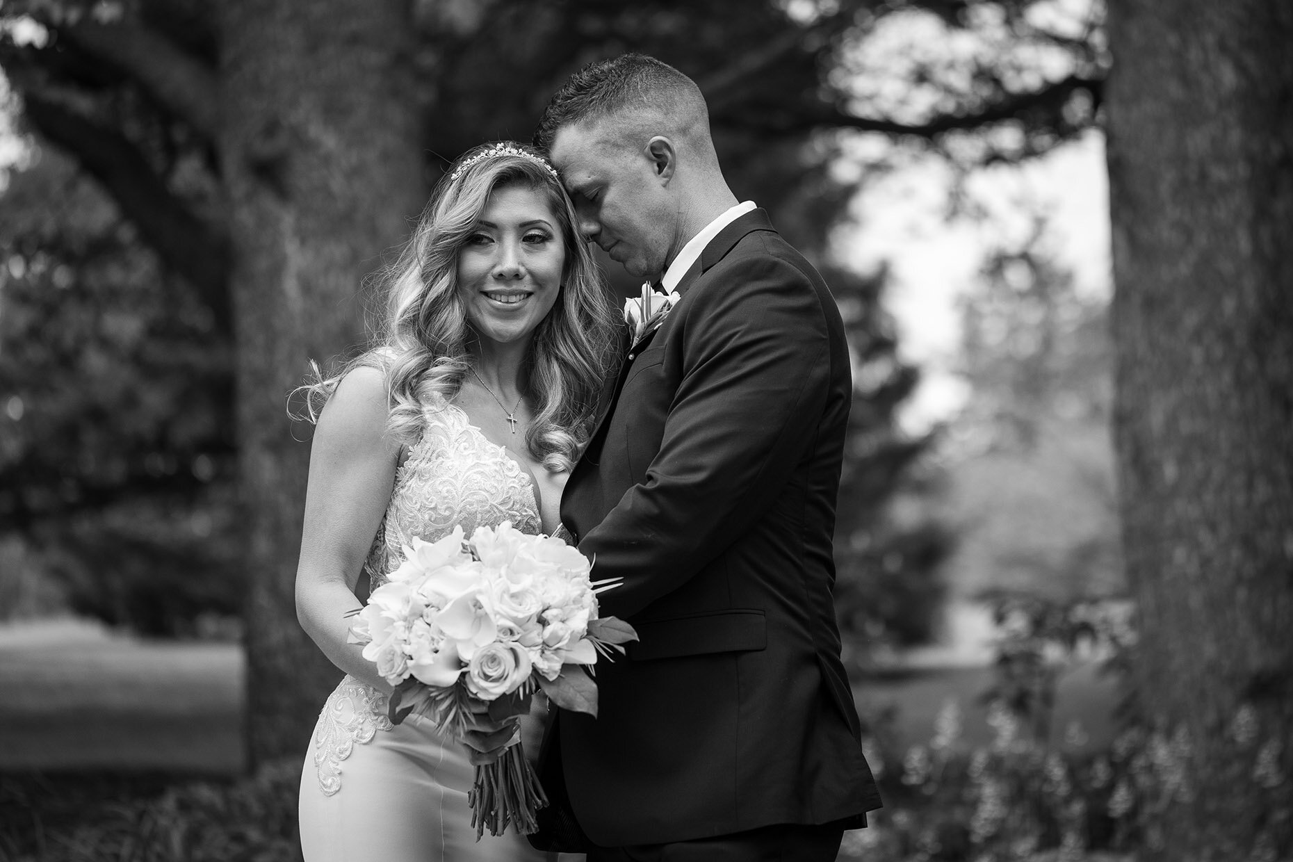 Couple portrait in black and white at first look