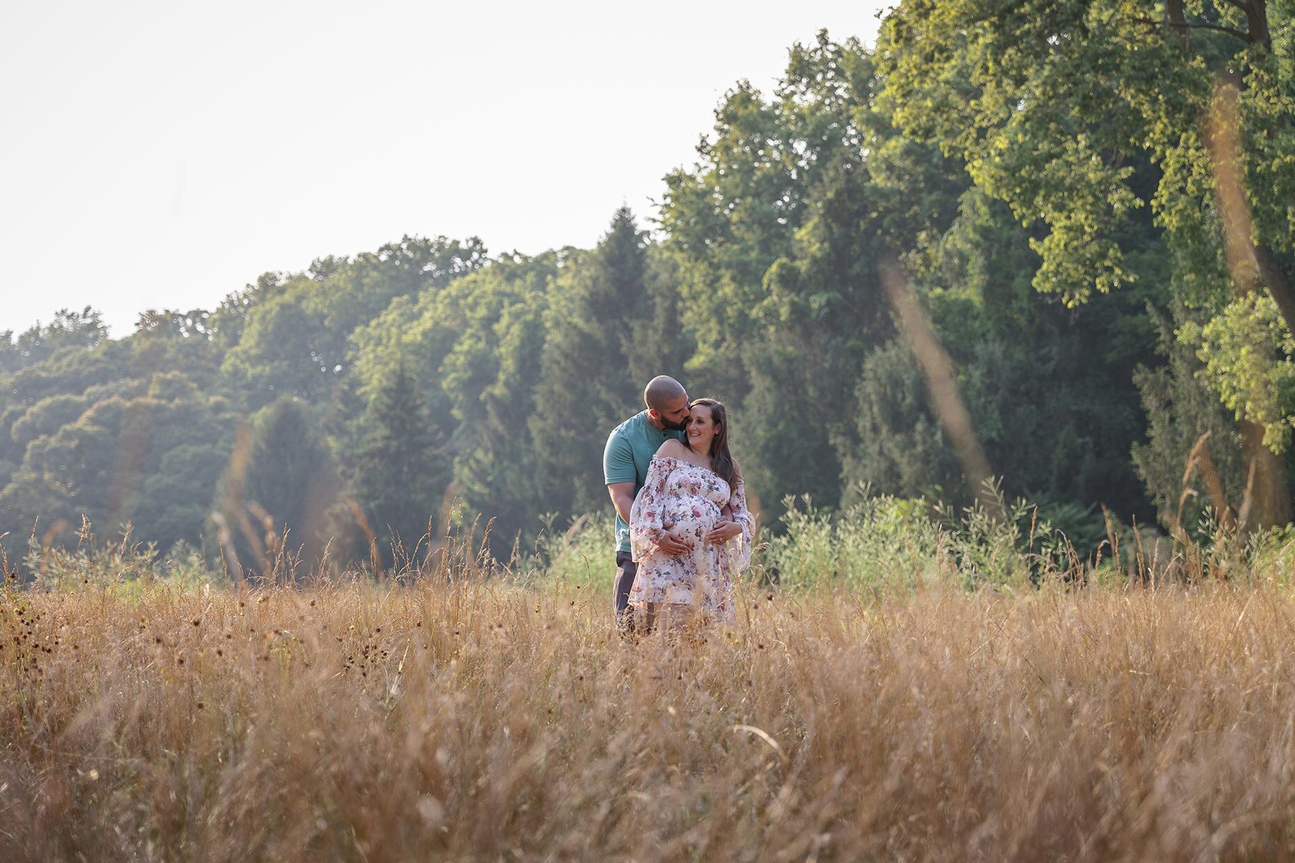 Grassy Field Maternity session at golden hour