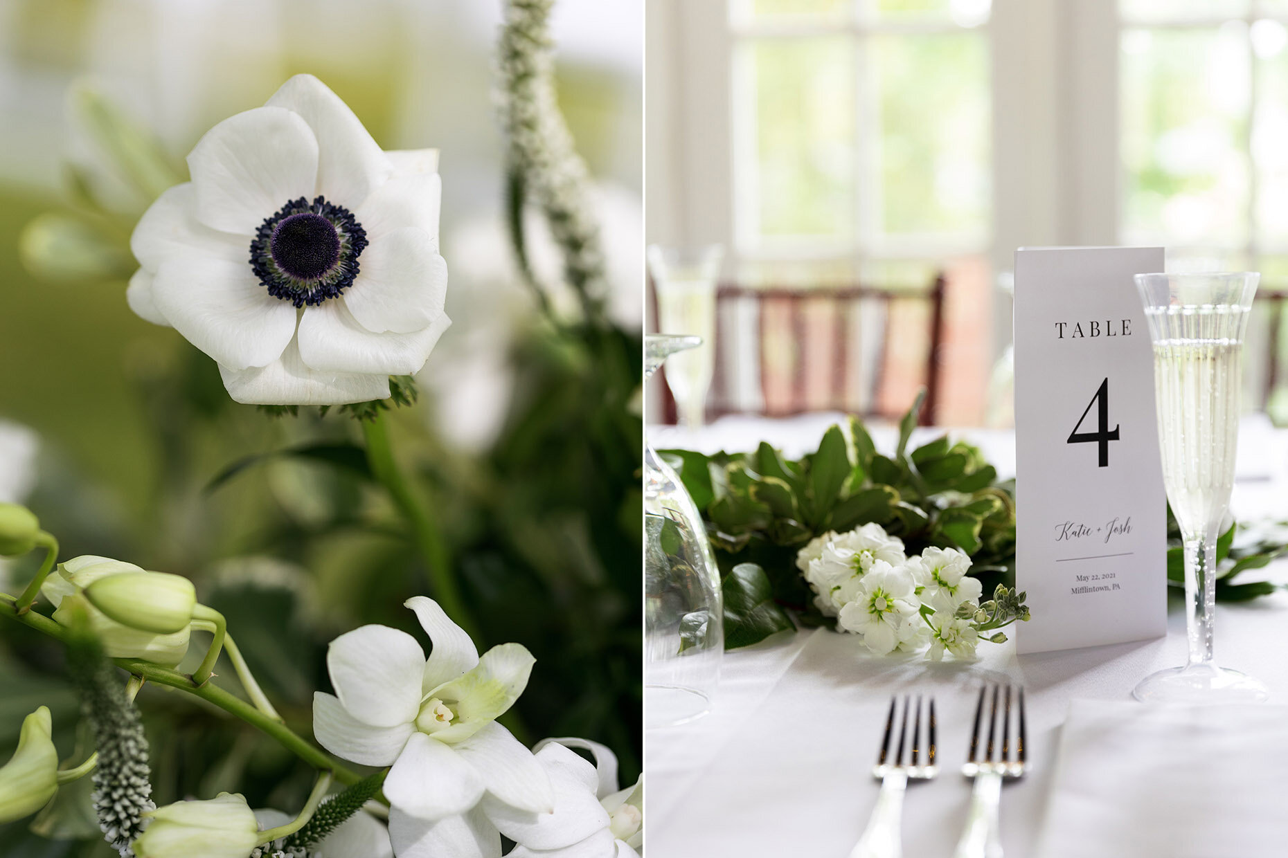 Anemone and centerpieces at Lily Manor Wedding Central Mifflin, PA 