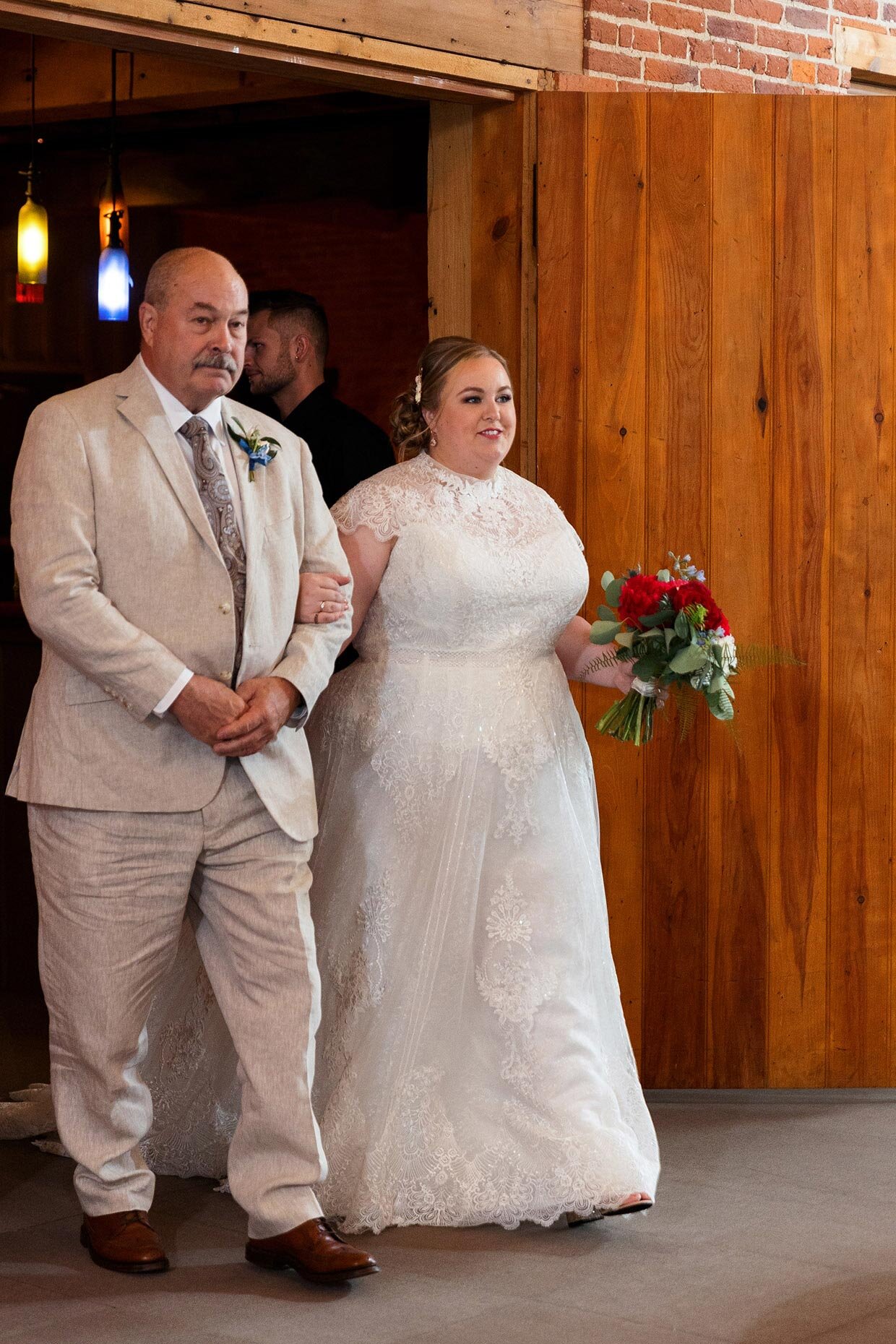 Ceremony processional bride walks down aisle with dad