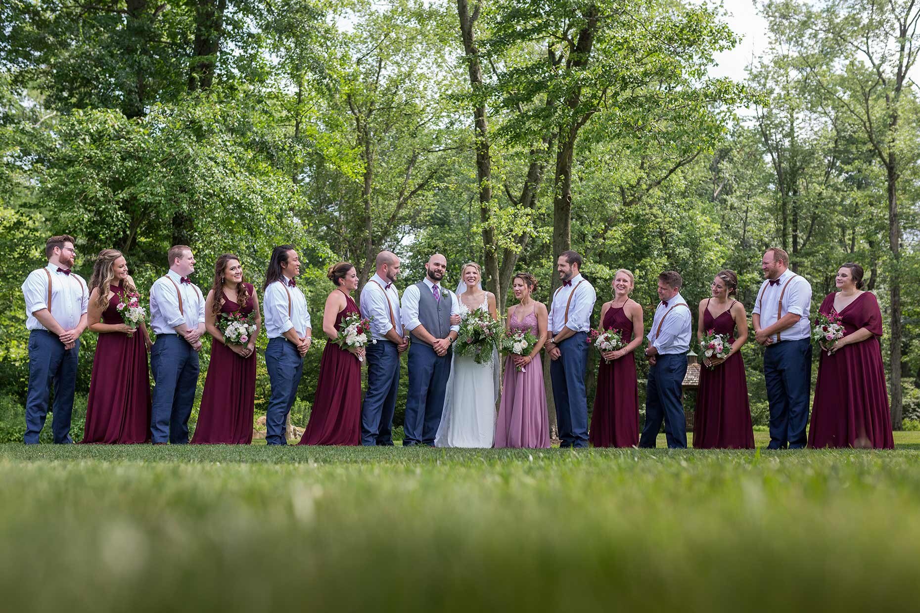 Bridal Party with grass up close and out of focus