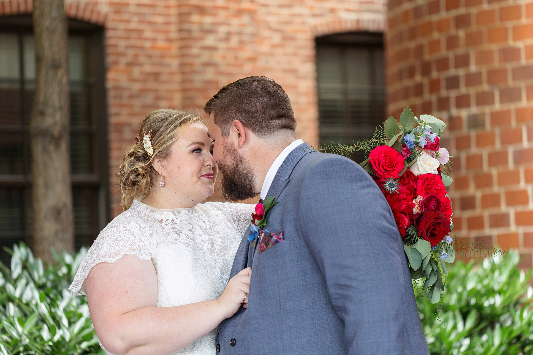 Nose to nose bride and groom portrait