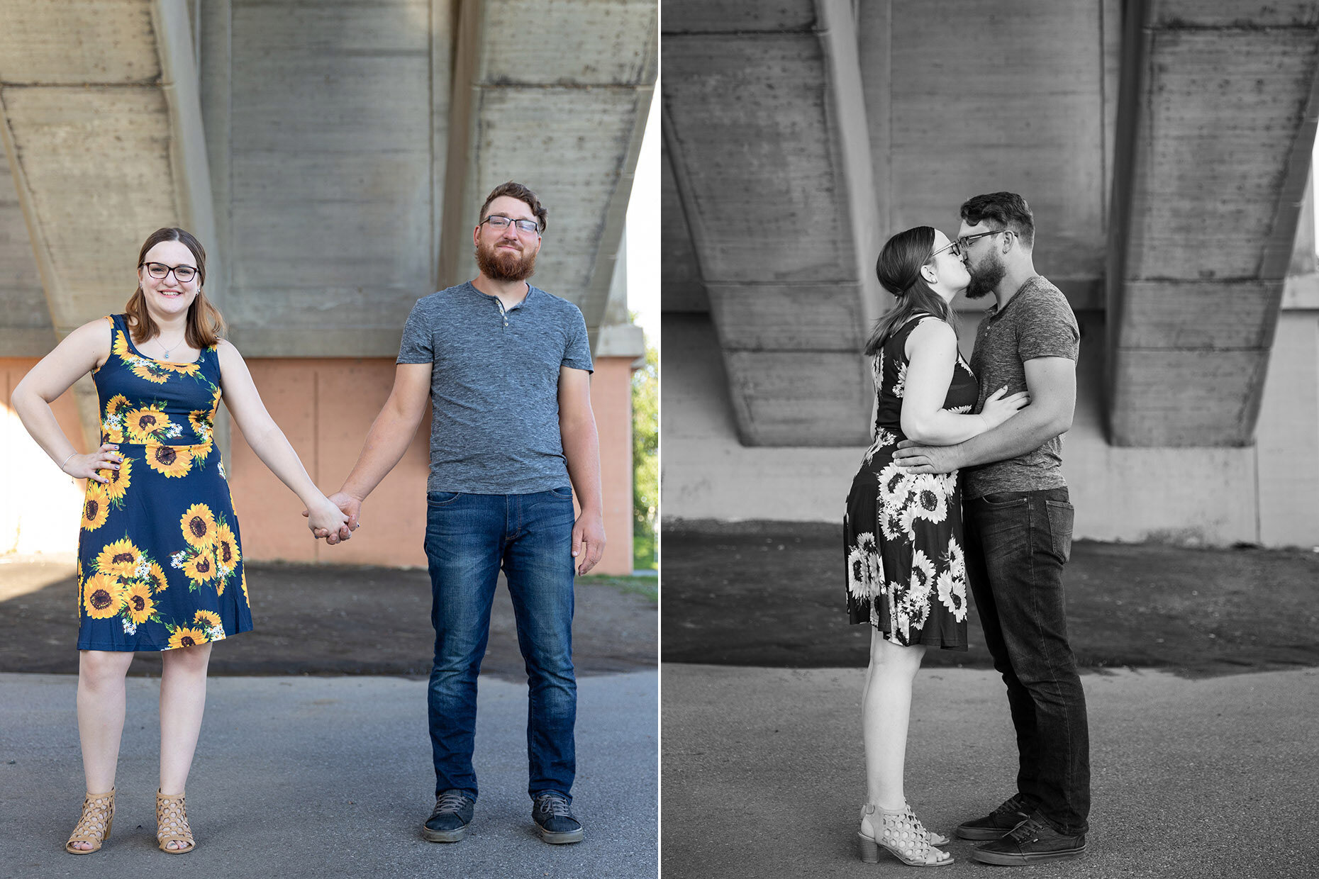  Columbia, PA, Engagement, Engaged, Photos, Portraits, Couple, Photography, Photographer, Lancaster County, PA, Lancaster, PA, Wedding, Weddings, Wedding Photographer, Central, PA, Pink, Wall, Sunflower, Dress, Underneath a bridge, black and white, h