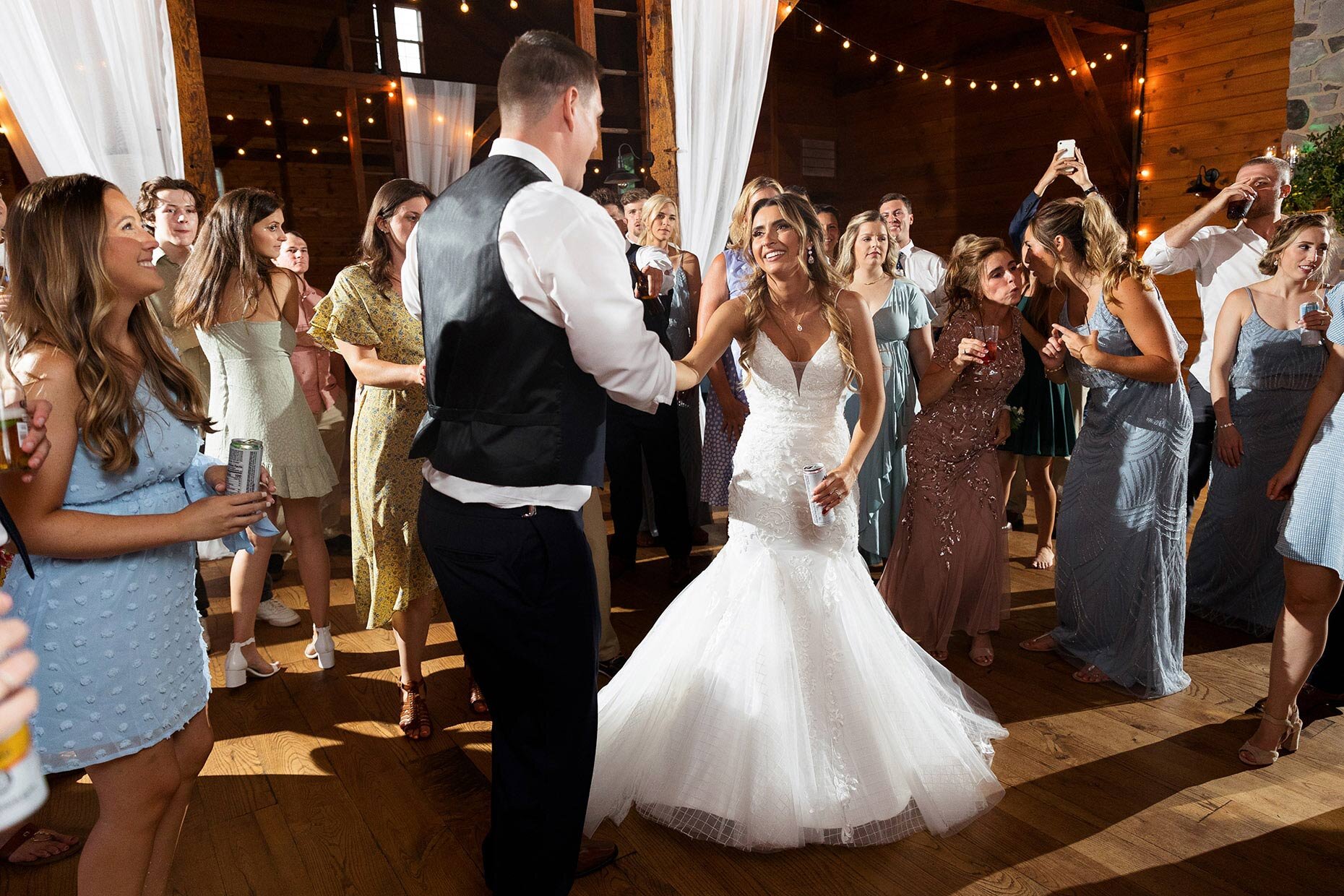 Bride and groom dancing at reception