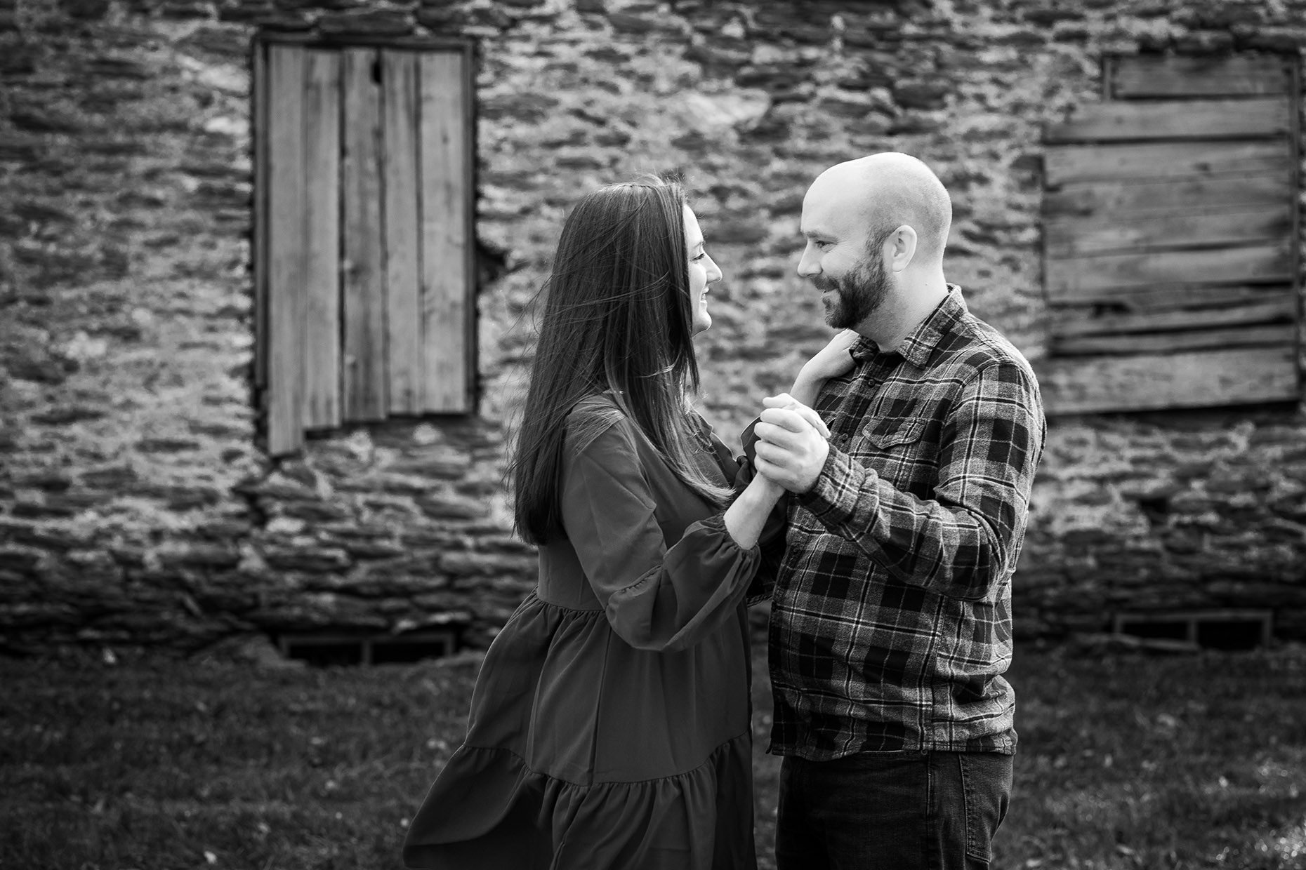 Couple Dancing in Black and white at engagement session