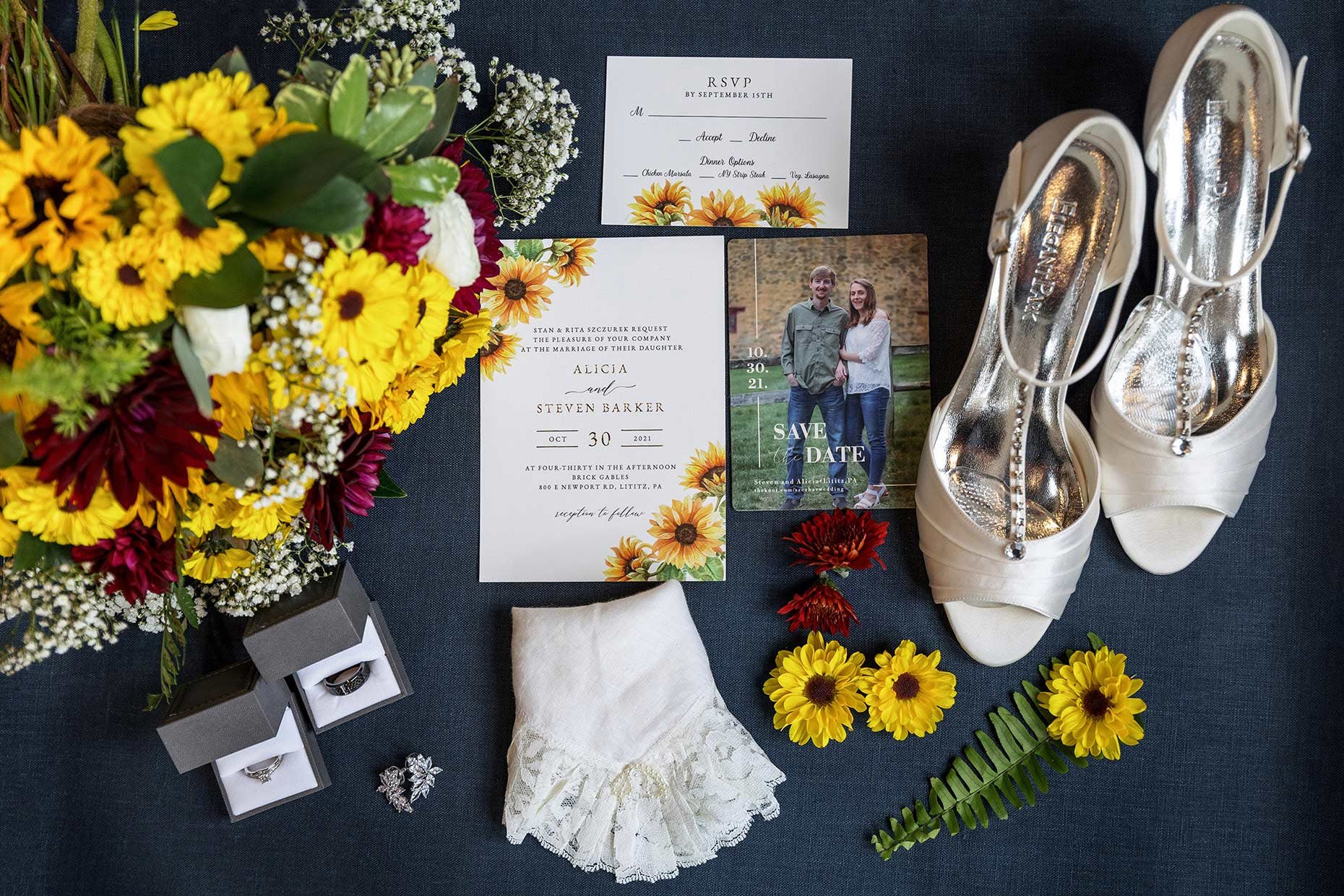 Bride's details for Fall Wedding with Blue 