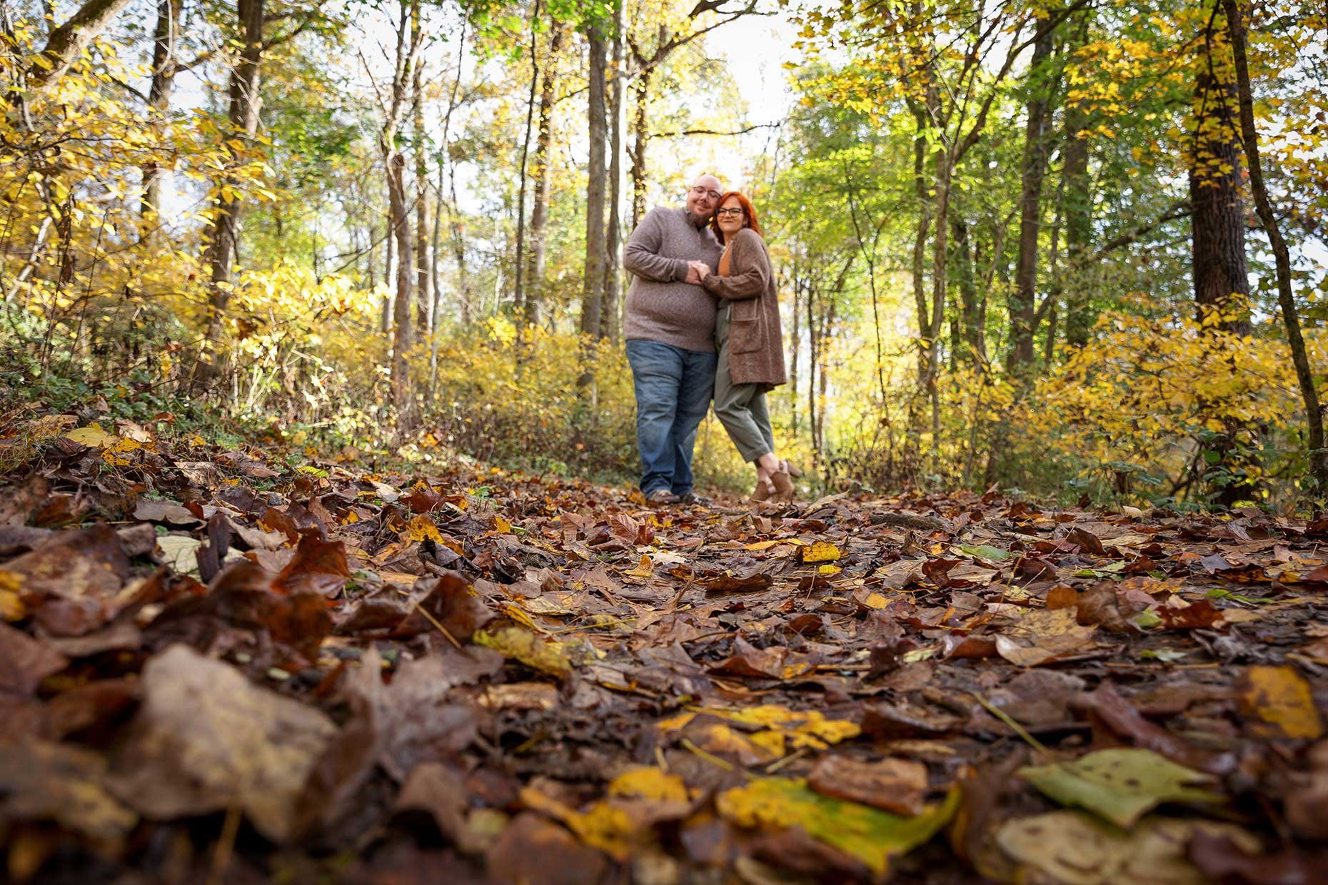 Engagement Photos with fall leaves
