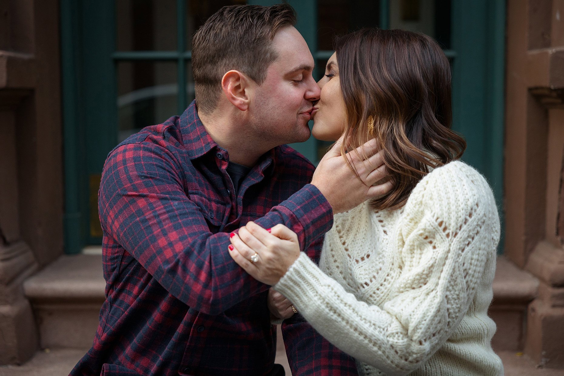 NYC Couple kissing at Engagement Session