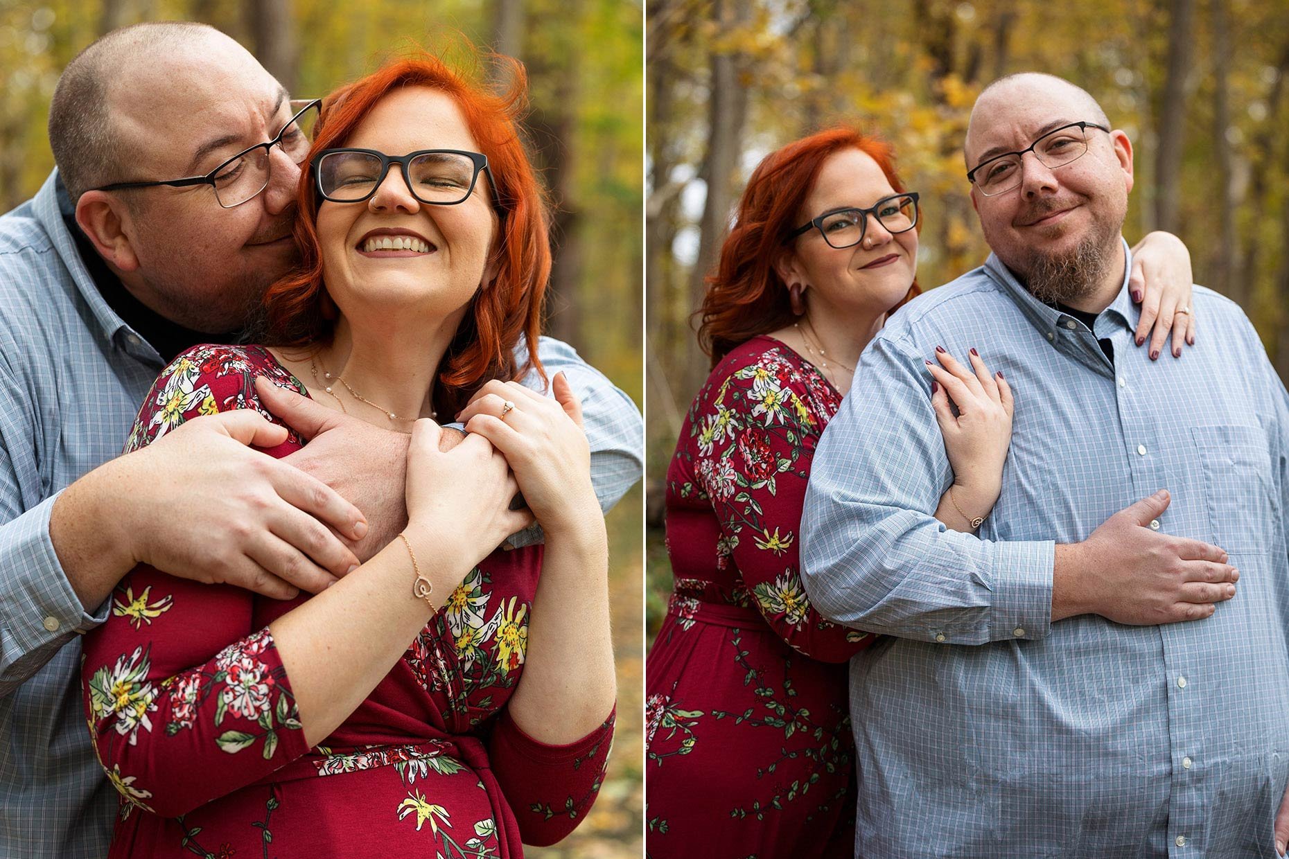 Couple nuzzling and laughing for engagement photos