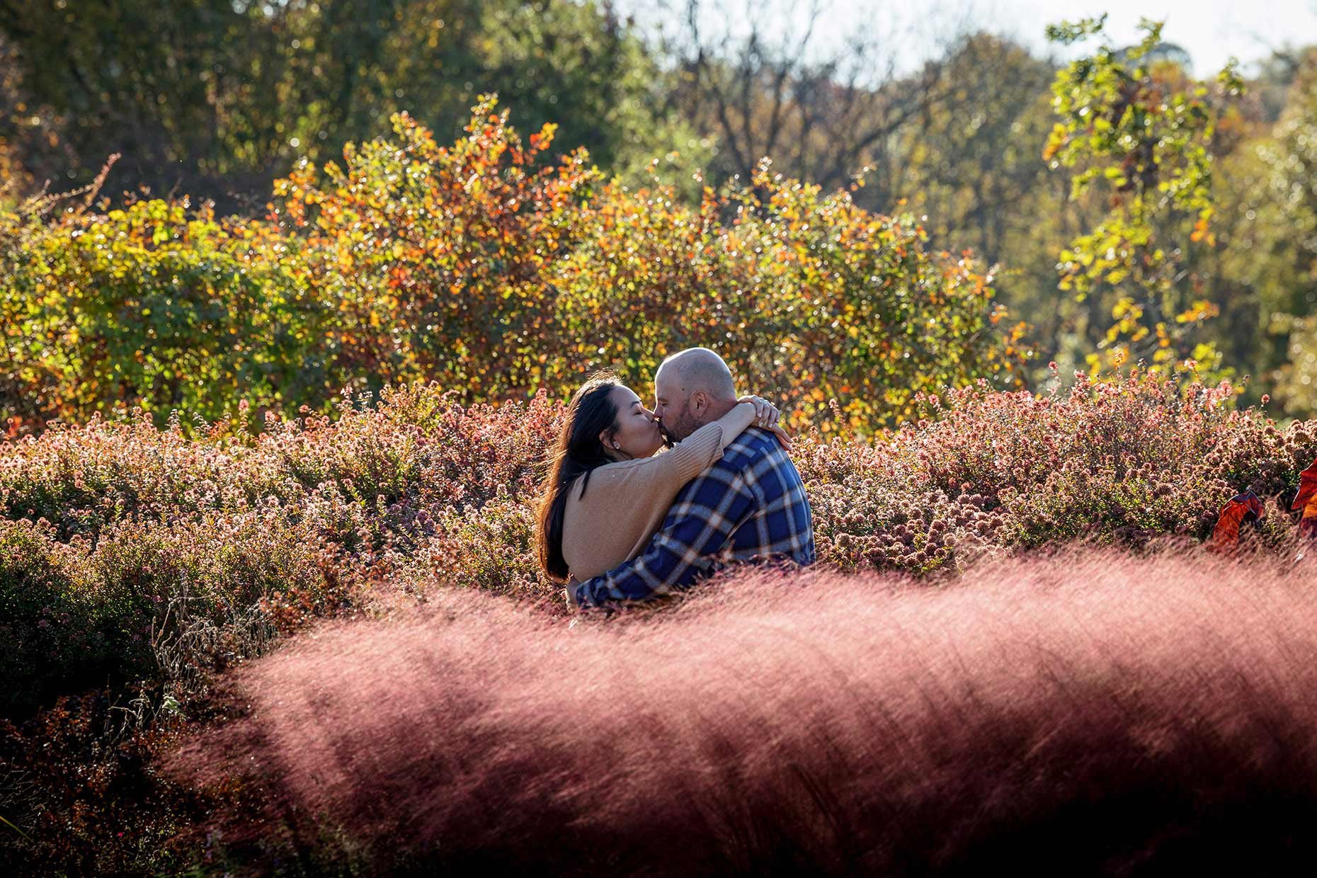kissing in pink grass