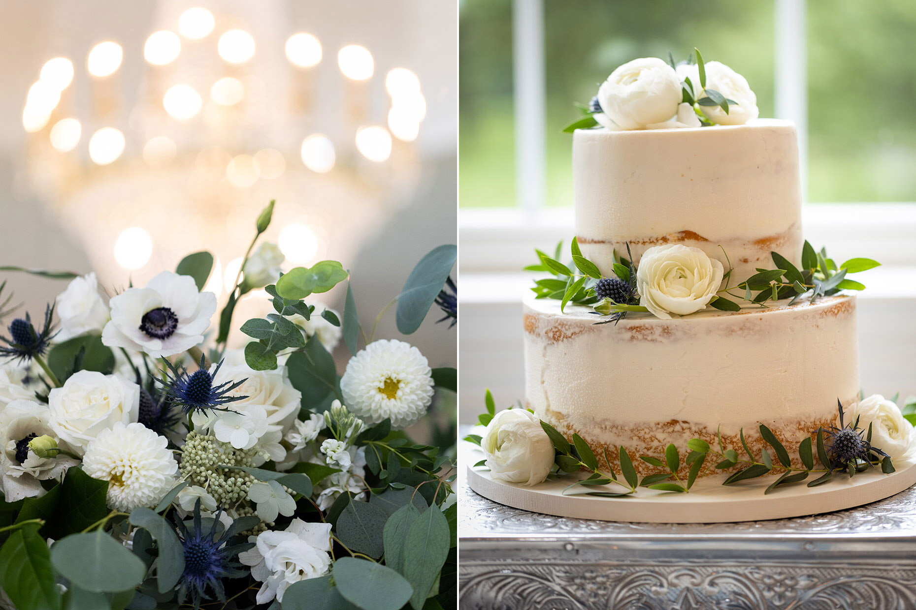 Wedding Cake and Flower Details at Wedding