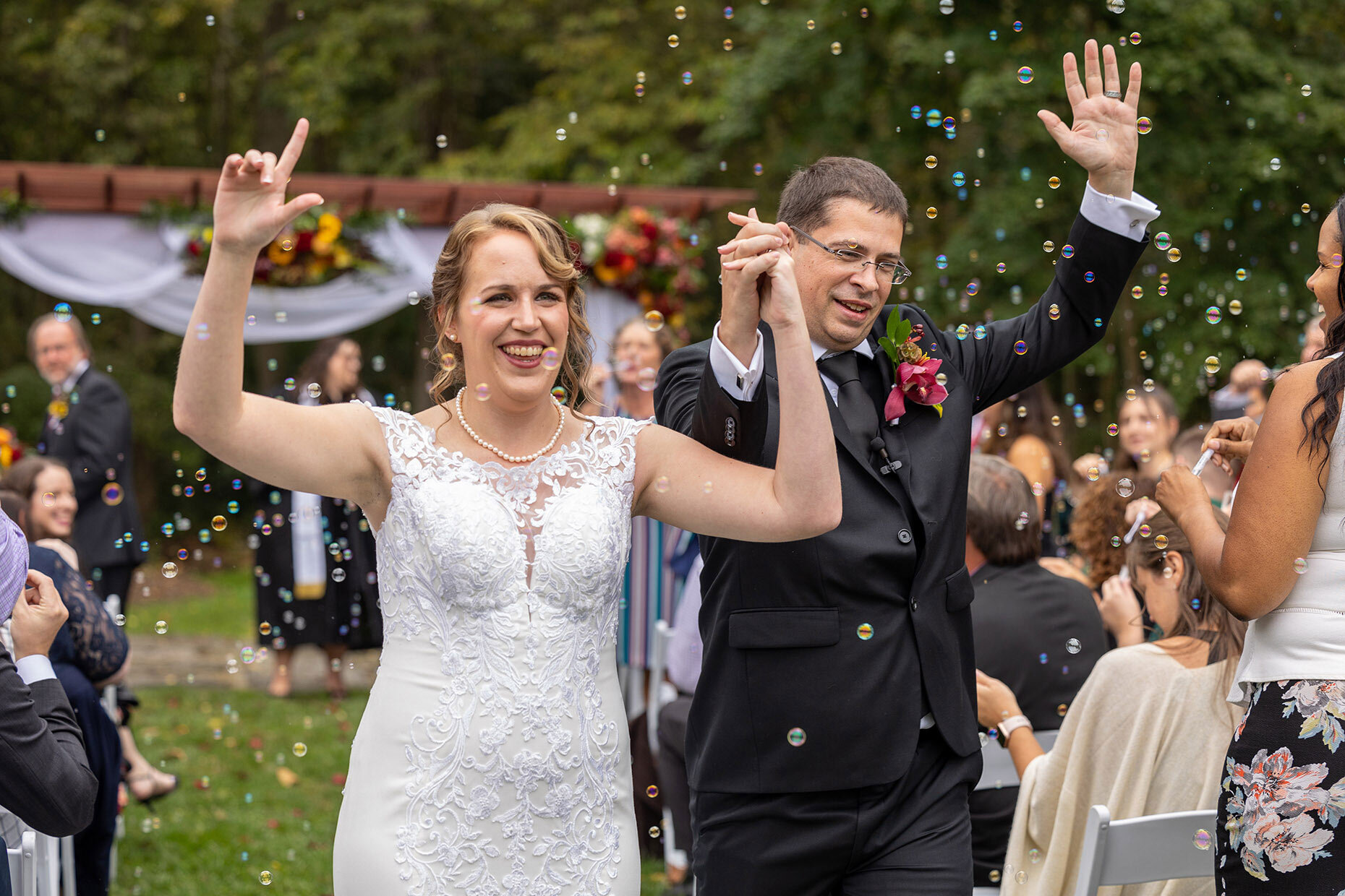 Bubble exit at recessional wedding ceremony