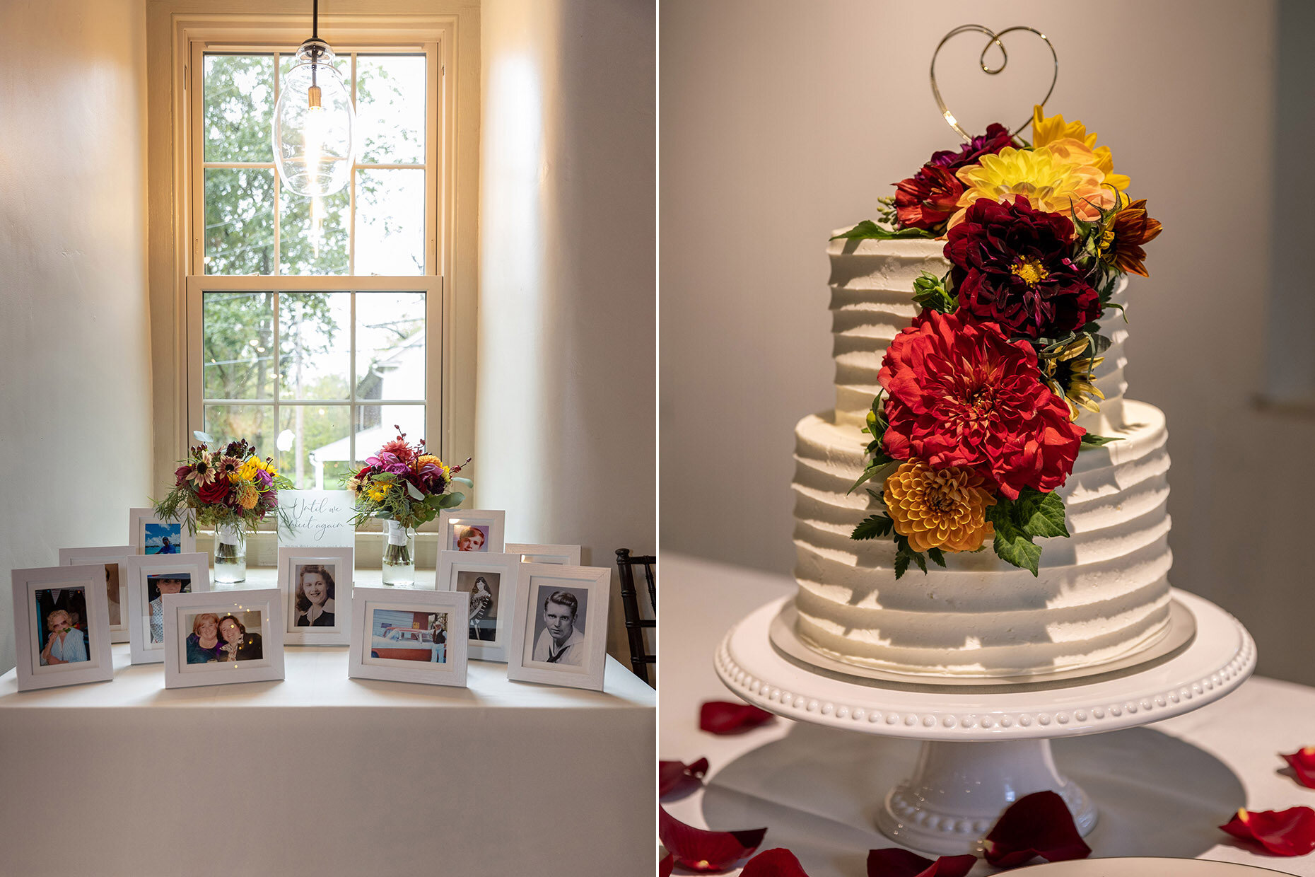 Wedding Cake &amp; Memory Table at reception 