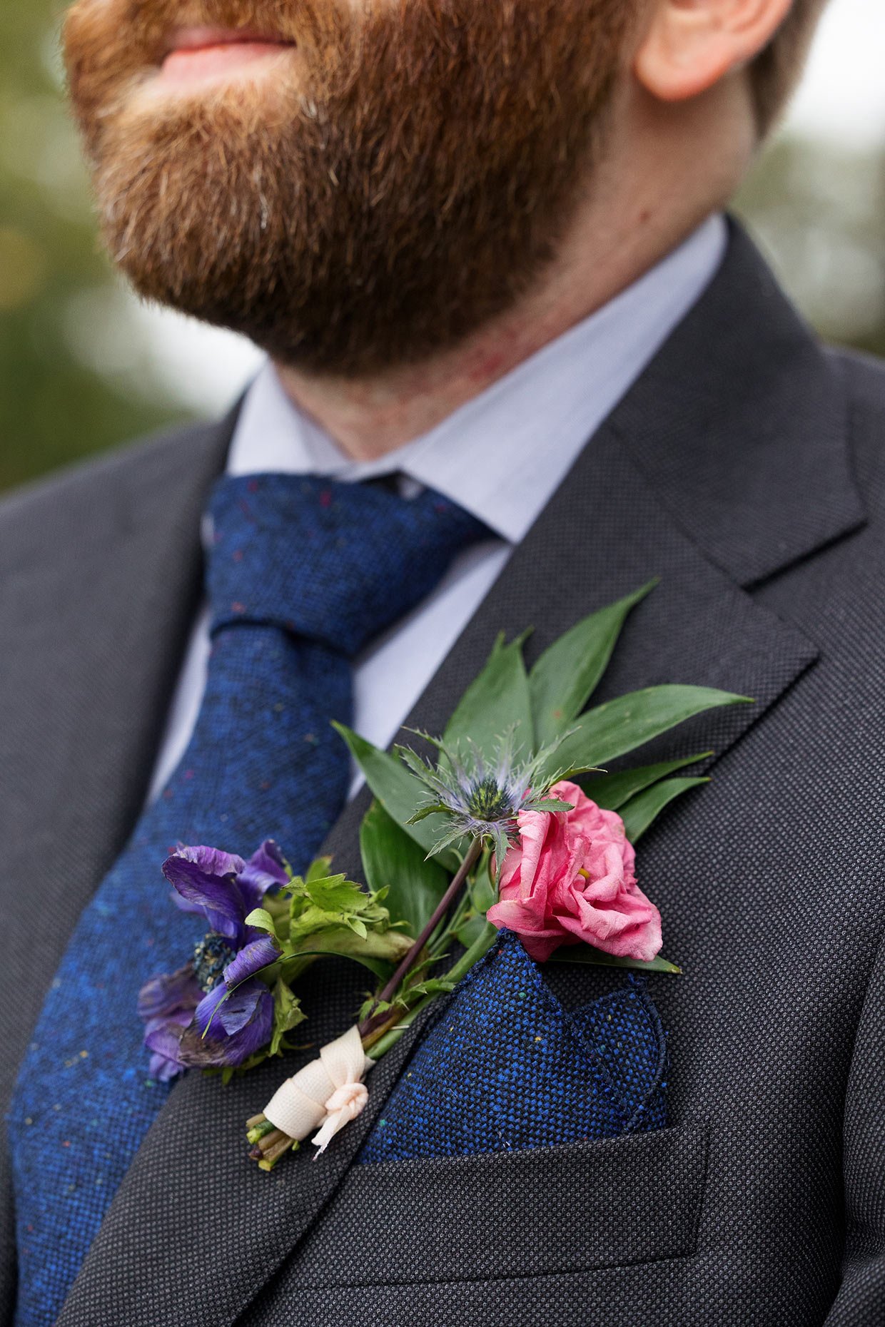 Groom's Boutonniere Pink and Purple