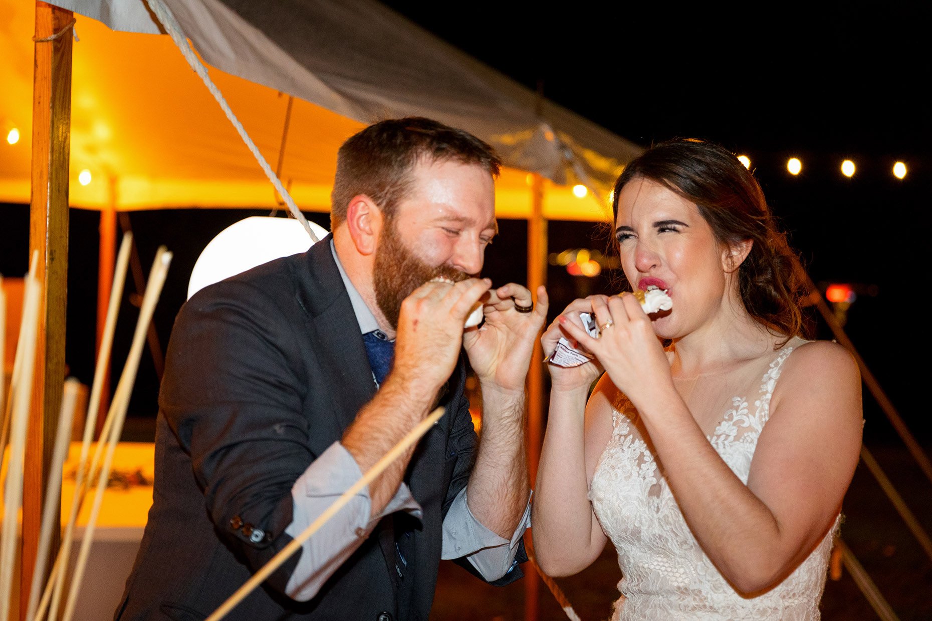 Bride and Groom eating smores